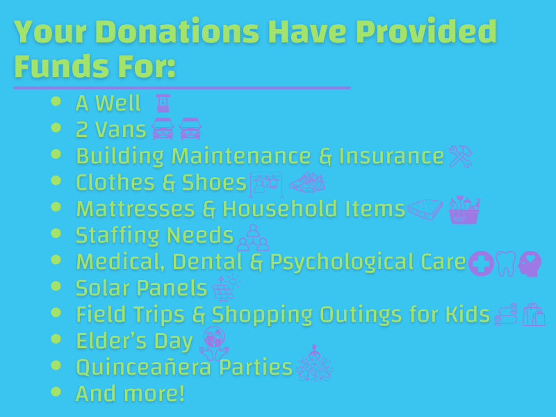 List of items and services that donations have helped provide.